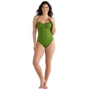 Green Plus Size 2X Strapless One-Piece Swimsuit W/Detachable Straps Gold Accent